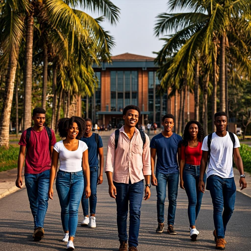 BCU campus students at golden hour